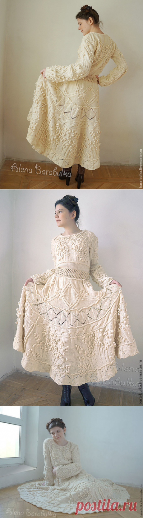 Платье вязаное &quot;Шишки и араны&quot; - белый, однотонный, вязаное платье, белое платье