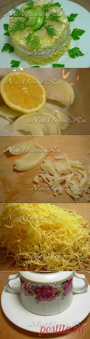 Салат из кальмаров с сыром