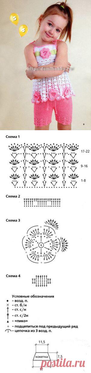 Вязаные шортики и топ для девочки. Летний комплект - крючком.