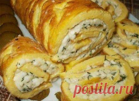 Омлетный рулет с плавленым сыром | Домашняя кулинария