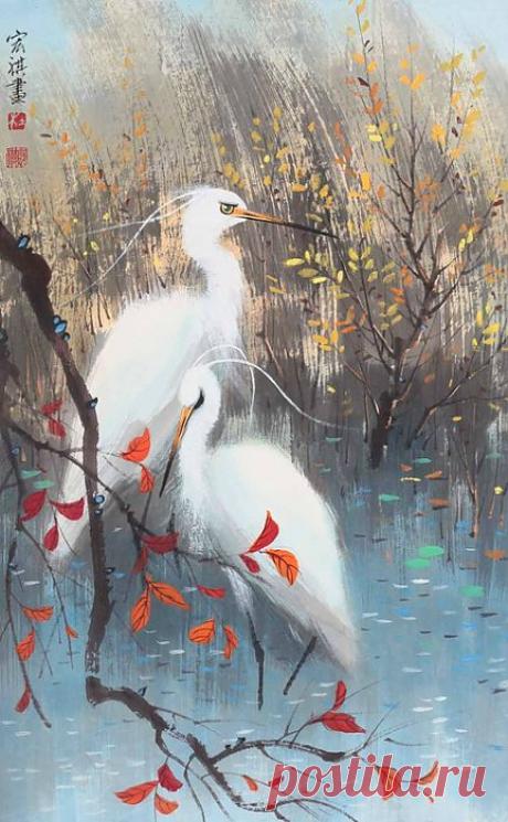 Нежные акварельки Du Hongqi.
