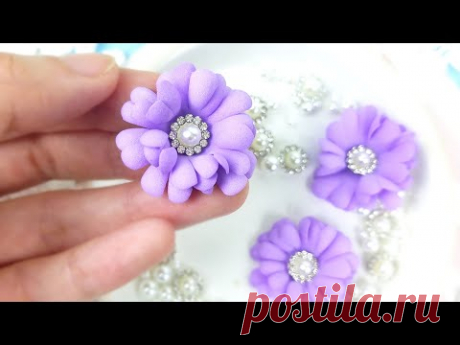 Легкие и быстрые цветы как ромашки из фоамирана своими руками / DIY Foamiran Flowers tutorial - YouTube