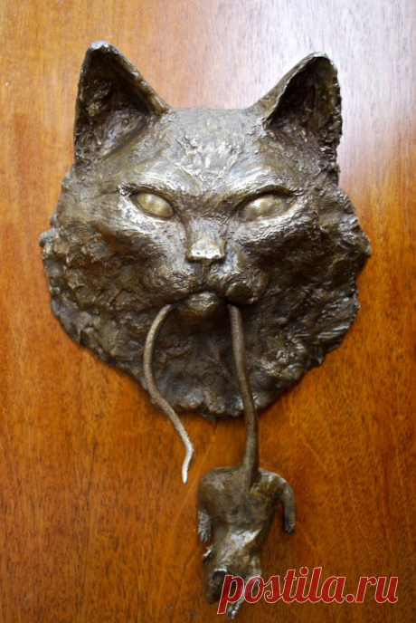 Cat Door Knocker Bronze Sculpture Longhair от casadelgatto на Etsy