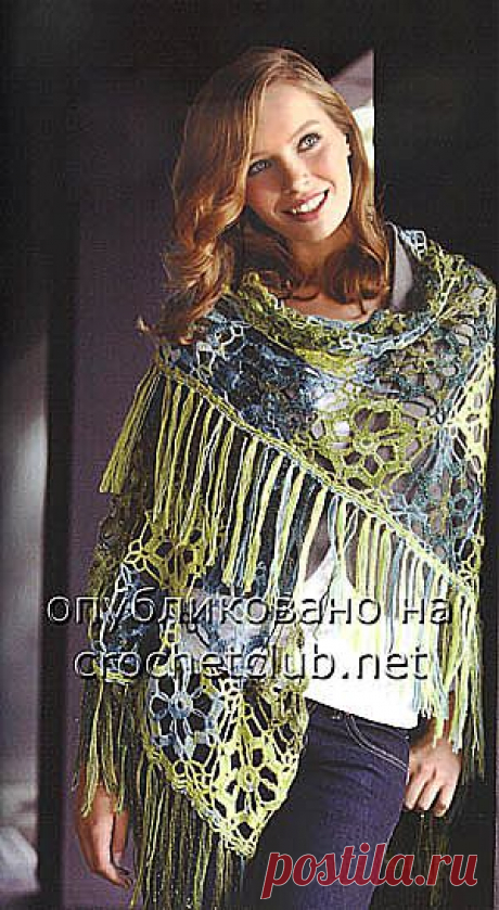 Шаль из мотивов, связанных из меланжевой пряжи, крючком / Вязание Крючком. Блог Настика