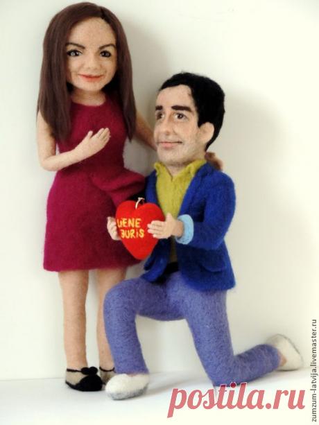 Портретные куклы Юрис и Лиене - фуксия,новобрачные,невеста,жених и невеста