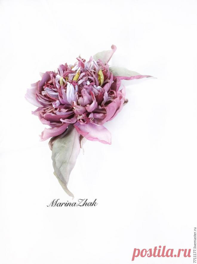 Купить Пион из натуральной кожи - Пируэт - комбинированный, пион из кожи, кожаный пион, кожаный цветок