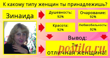 К какому типу женщин ты принадлежишь? Ты кружишь людям голову своим очарованием или своей красотой? Узнай прямо сейчас, что делает тебя такой потрясающей женщиной. Нажми сюда!