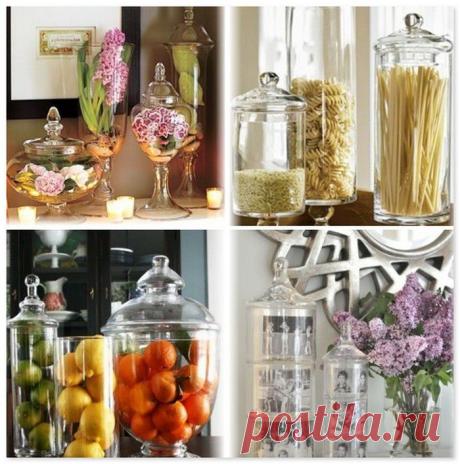 Стеклянные банки в декоре интерьере