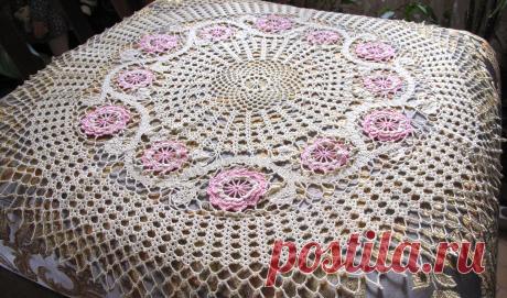 Скатерть из японского журнала Ondori | Вязание крючком. Ваши работы Маленькая скатерть из Ondori. 65 см, крючок 1, пряжа Астра.