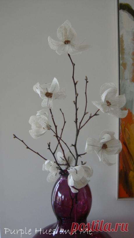 Магнолия из мешковины