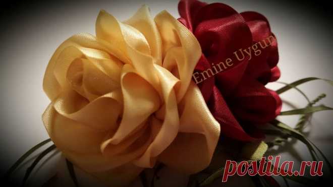 Роза из атласной ленты