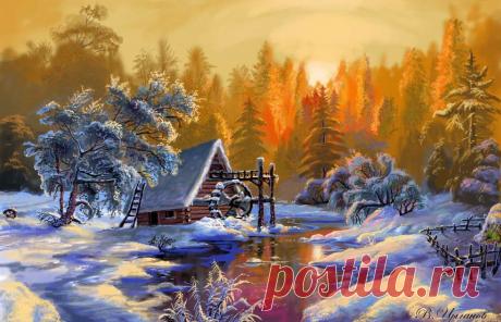 мельница в снегу