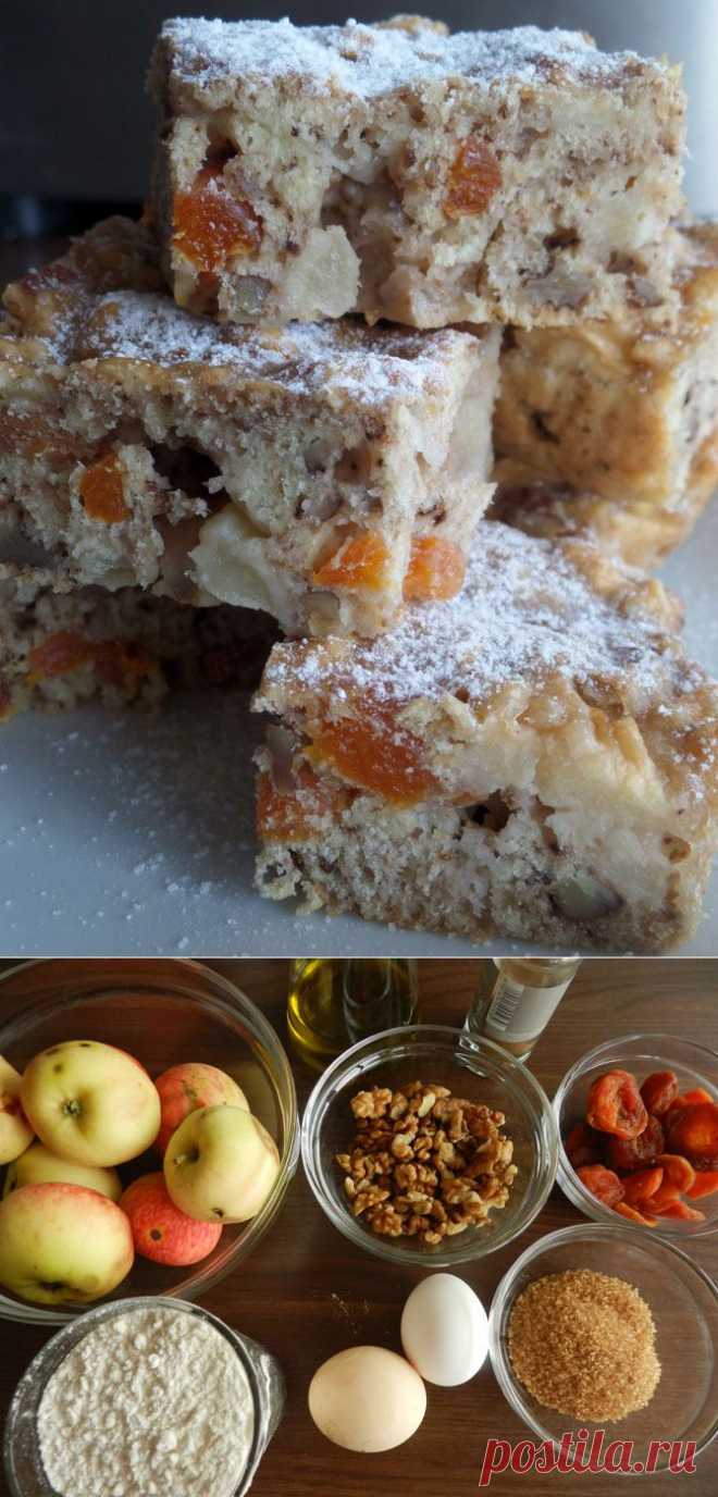 Воскресная выпечка: кекс с яблоками, курагой и орехами