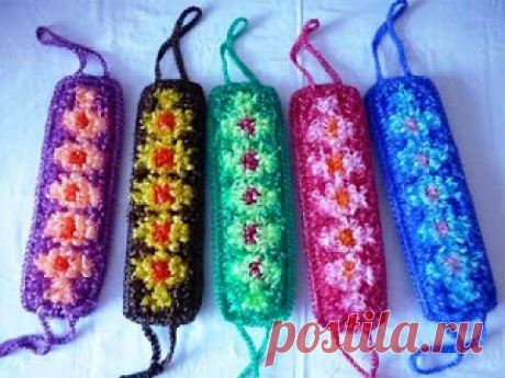 Свяжем плоскую мочалку с рисунком крючком