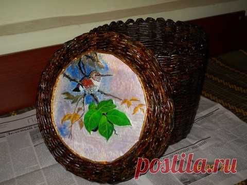 КОРОБ ДЛЯ РУКОДЕЛИЯ ИЗ ГАЗЕТНЫХ ТРУБОЧЕК - Уроки по плетению