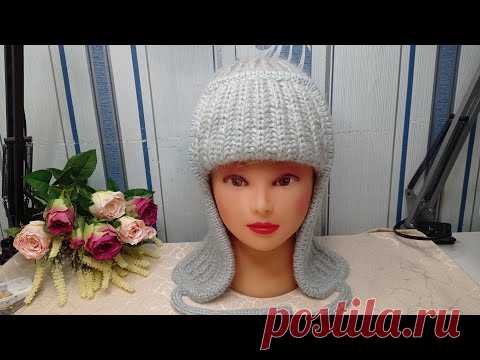 Шапка-ушанка поворотными рядами,связана спицами  Английской резинкой..🧶🧣🧤