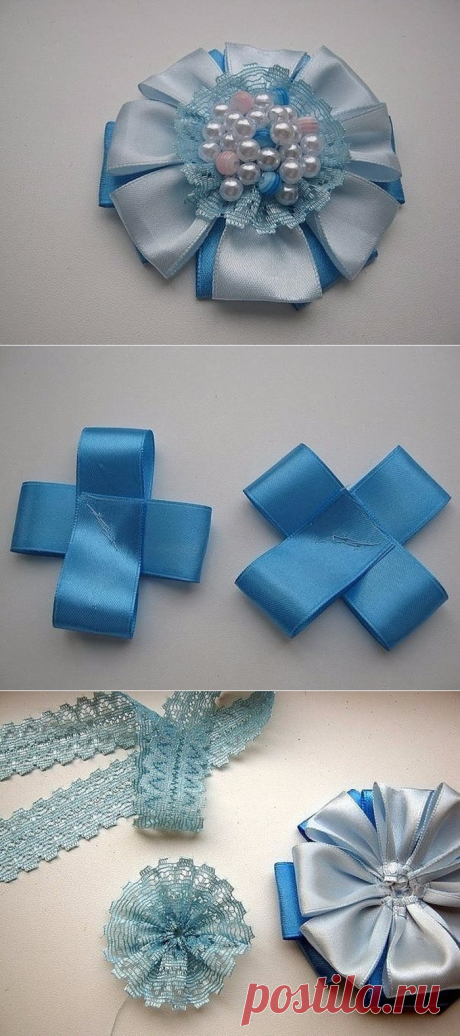 Цветок из атласных лент