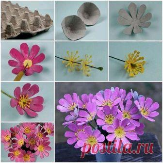 Учимся делать цветы из яичных лотков.