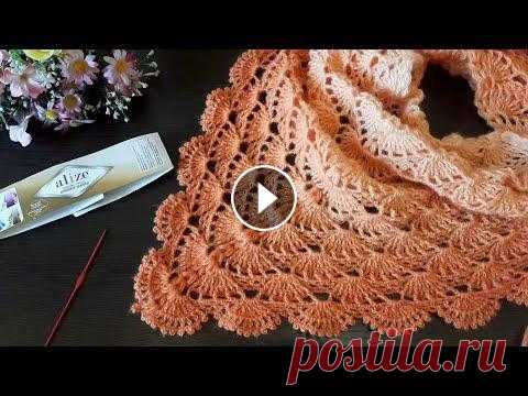 Вяжем бактус (шаль) "Жар-птица" крючком. Бактус размером 160*65см, расход 1 моток. Авторская комбинация. Знание основных элементов вязания крючком обязательно. Использовалась пряжа: Alize Ang...