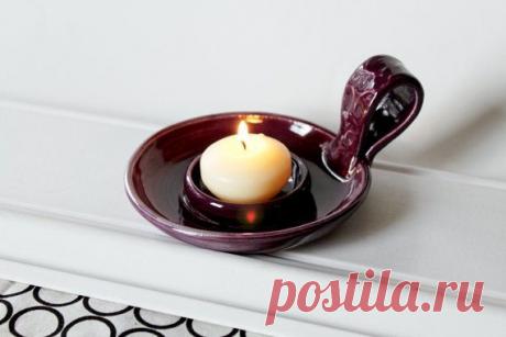 Tea Light Votive Holder Glazed in Deep Purple