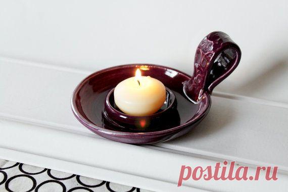 Tea Light Votive Holder Glazed in Deep Purple
