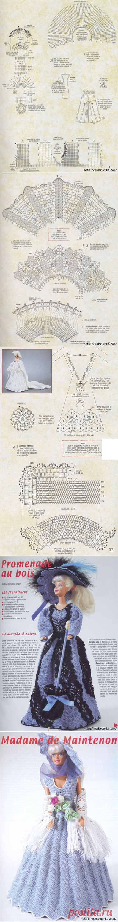 Вязанные наряды для кукол. Схемы для вязания крючком.