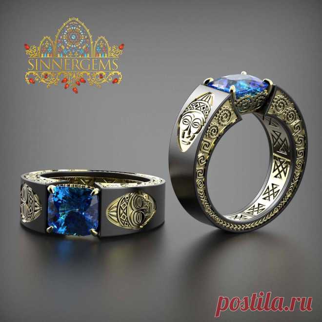 Кольцо от 'Sinnergems'. Топаз. Золото. Родирование. Африканская символика.