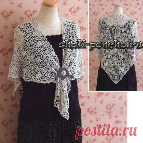 Шаль из сетчатых ромбов