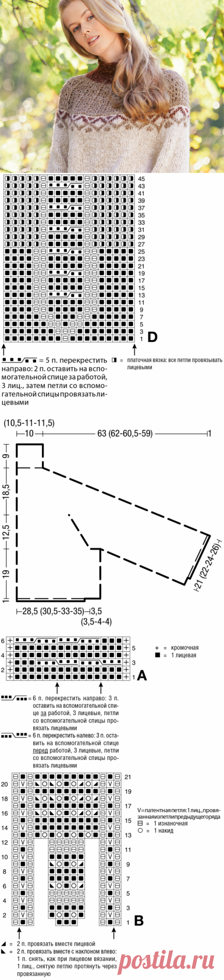 Свободный свитер бокси - схема вязания спицами. Вяжем Свитеры на Verena.ru