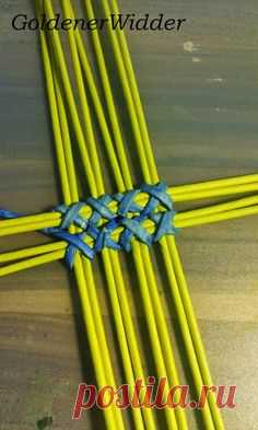 (1745) Плетение из газетных трубочек: Соединение трубочек "крестиками". Дно. Крестики. | подсказочки для плетения