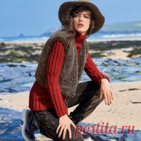 Свитер с «косами» и меховой жилет - схема вязания спицами. Вяжем Комплекты на Verena.ru