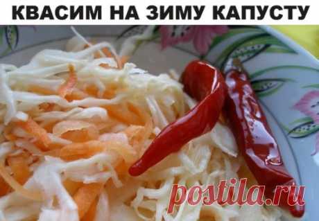 Чтобы квашеная капуста получилась более вкусной, добавьте к ней нашинкованную морковь, яблоки, клюкву, бруснику и тмин. Обычно приготовление капусты на зиму занимает 2 недели, и держать ее нужно при комнатной температуре, а затем убрать в холод. 
✔ Квашеная капуста на зиму
Хорошие крупные кочаны очищают от верхних листочков и рубят на части, затем удаляют кочерыжку, мелко шинкуют и смешивают с солью. На каждые 10 кг капусты необходимо 200-250 г соли. Затем на дно кастрюли или кадки насыпают слой
