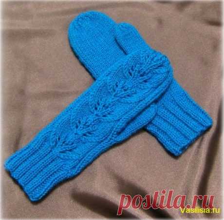 Синие ажурные варежки спицами схема | Вязание спицами и крючком
