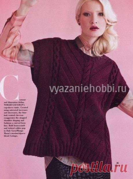женский пуловер спицами с ассиметричным низом |