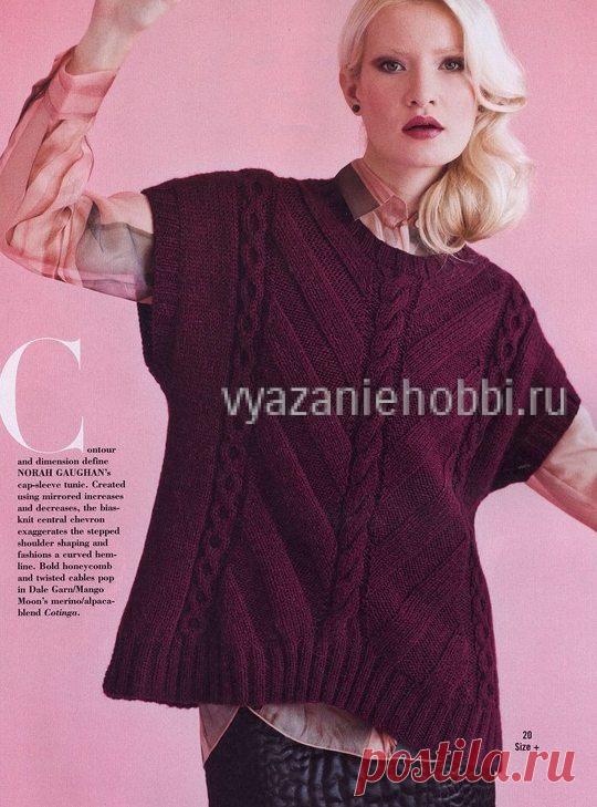 женский пуловер спицами с ассиметричным низом |