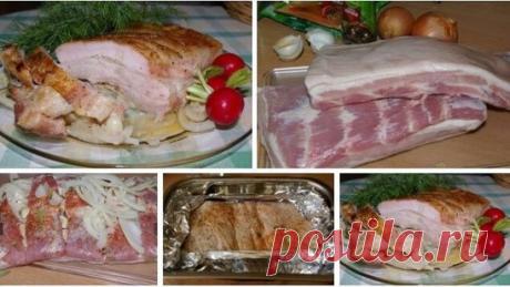 СУПЕР ГРУДИНКА - ПАЛЬЧИКИ ОБЛИЖЕШЬ!!!
Ингредиенты
1,5 кг грудинки;
4 шт лука репчатого;
1 головка чеснока;
соль, перец, лавровый лист;
1/2 стакана газированной воды.
Приготовление:
Шкурка на моих кусочках была тонкая, но следуя советам оригинального рецепта, я ее сняла.Грудинку нарежем крупными ломтями (не до конца).Натираем солью, перцем, добавила для жгучести еще и кайенского. В разрезы вставила крупно порезанный чеснок, помяла полукольца лука и обложила мясо, присыпала измельченным лавров