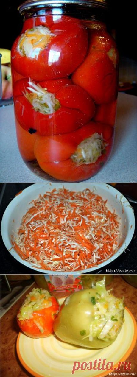 Перец фаршированный капустой на зиму.