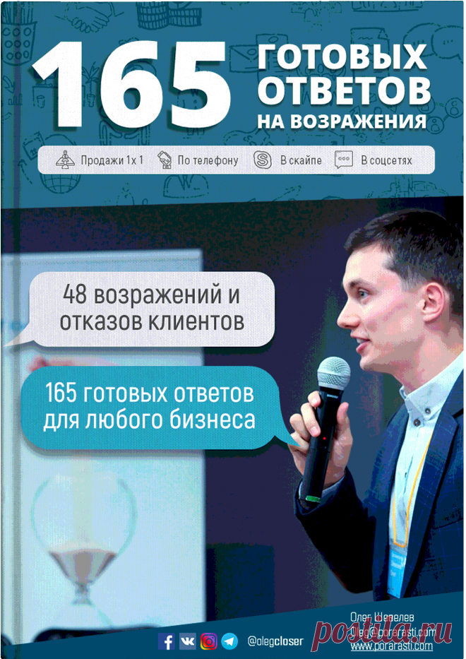 💼 165 ГОТОВЫХ ОТВЕТОВ
НА ВОЗРАЖЕНИЯ КЛИЕНТОВ
В ЛЮБЫХ ПРОДАЖАХ