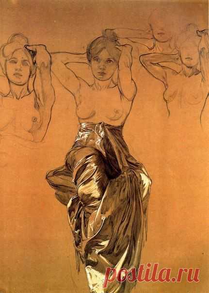 Альфонс Муха (Alfons Mucha; 1860-1939). Study of Drapery. 1900. / Удивительное искусство