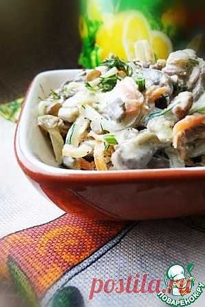 Салат с куриными сердечками, чечевицей и овощами - кулинарный рецепт