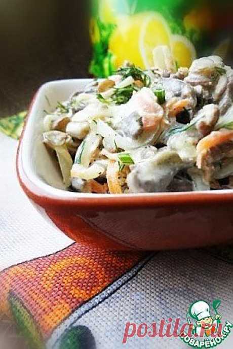 Салат с куриными сердечками, чечевицей и овощами - кулинарный рецепт