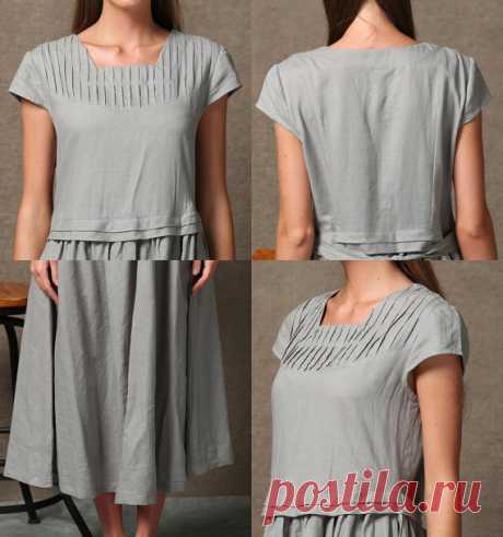 Gray Linen Dress Short Sleeved Loose-Fitting Spring от YL1dress