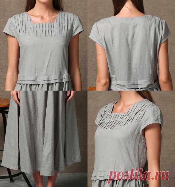 Gray Linen Dress Short Sleeved Loose-Fitting Spring от YL1dress