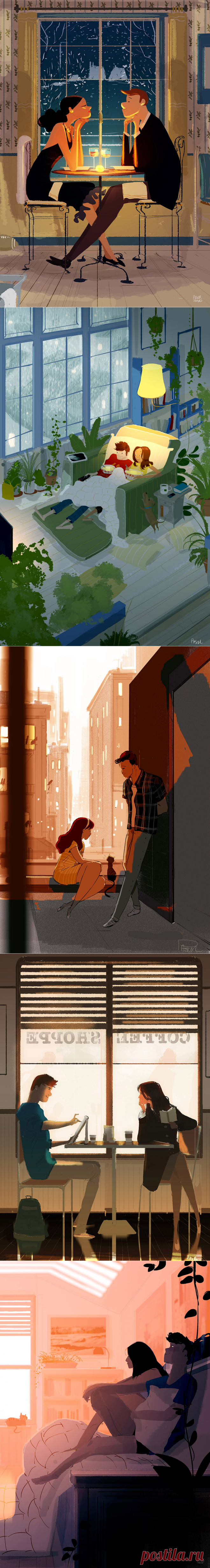 Вдвоём хорошо в любую погоду... Художник Pascal Campion.