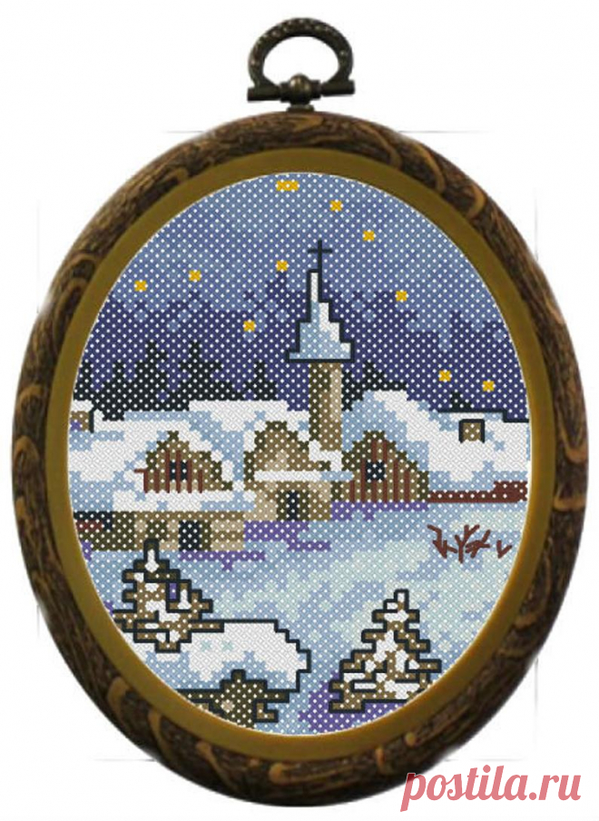 Winter Village Landscape Cross Stitch PDF Pattern Download | Etsy