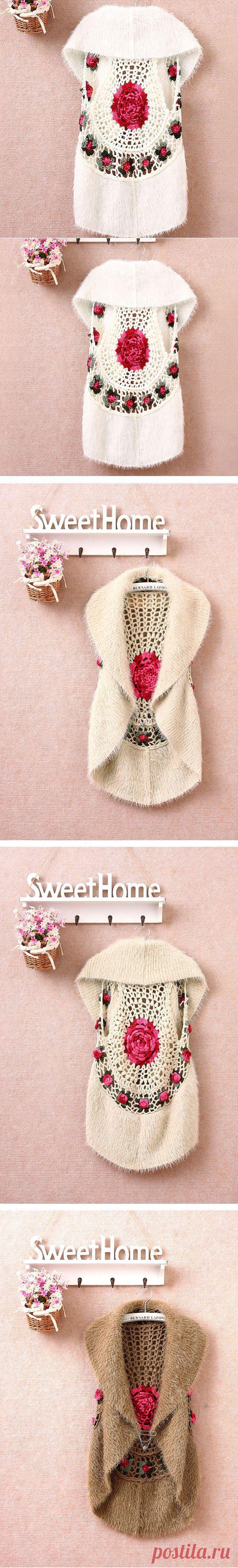 Осень большой размер женщины одежда цветок вязка крючком накидка без рукавов женское трикотаж кардиган свободного покроя шаль жилет свитер пальто купить в магазине VA Women Clothing Store на AliExpress