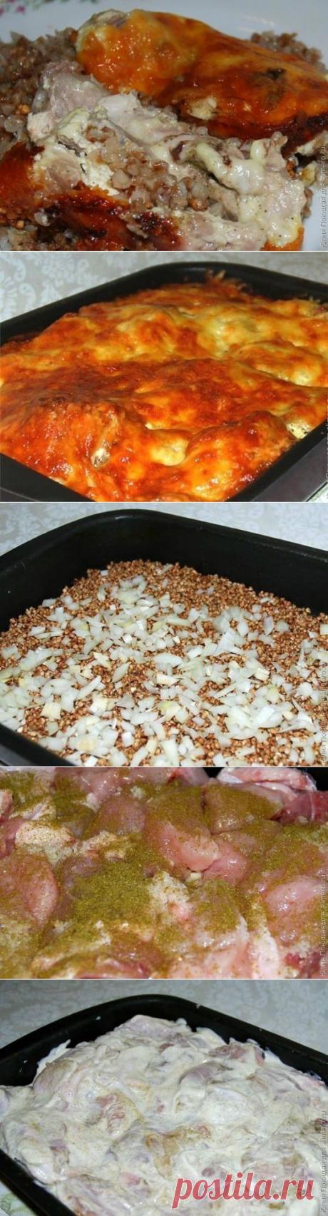 Как запечь курицу с гречкой.