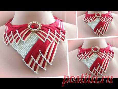 Украшение на шею, воротничок своими руками из косой бейки, Мк