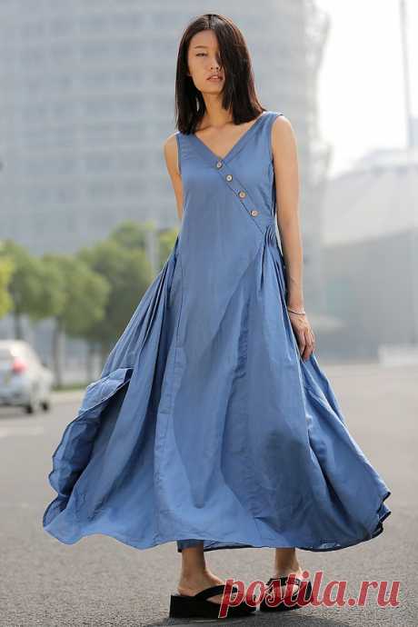 Blue Linen Dress Maxi Casual Lagenlook Summer Dress от YL1dress