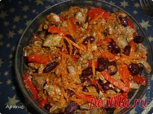 Куриная печень с овощами по-мексикански